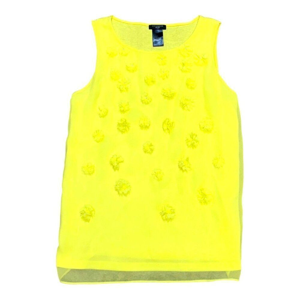 Ann Taylor Yellow Floral Appliqué Sleeveless Top Size XXS Petite Tank Top Summer